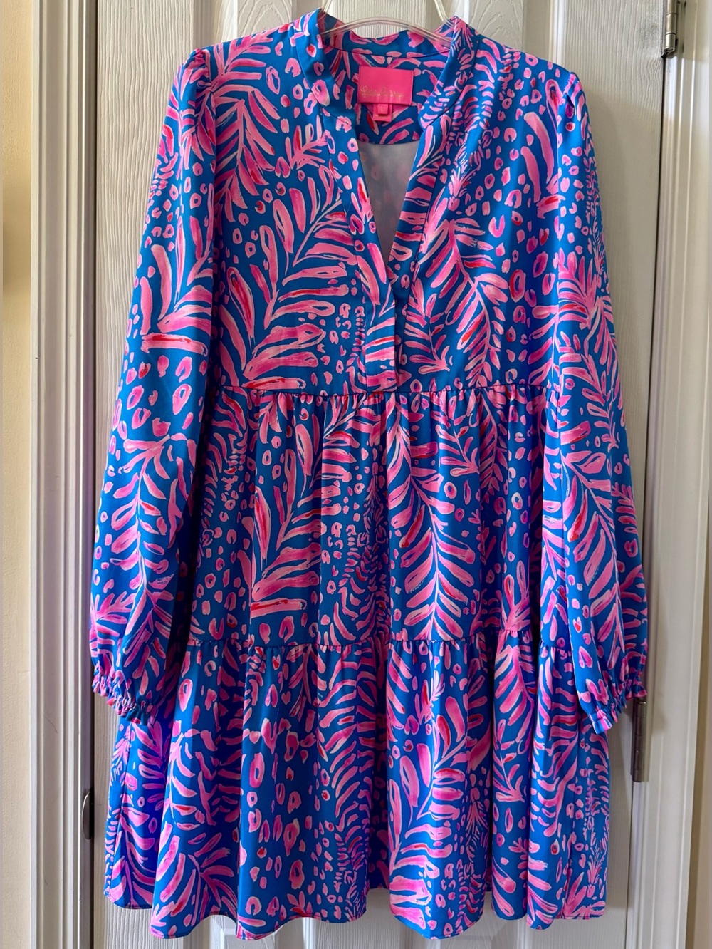 Lilly Pulitzer Blue & Pink Tiered Stretch Winona Dress - Large